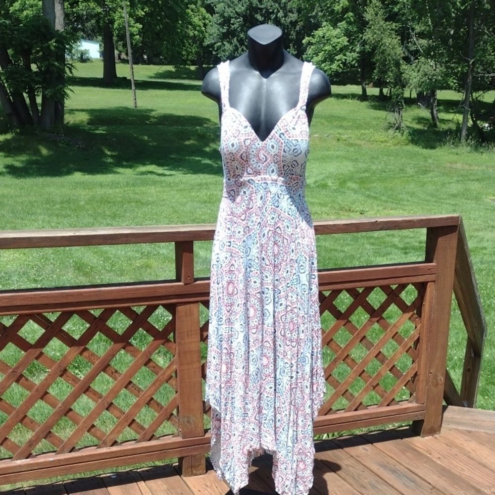 American Rag Cie Red White and Blue Mosaic Smocked Dress Size Medium